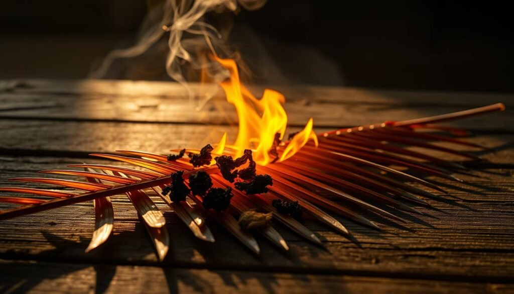 Ash Wednesday Palm Leaves Burning
