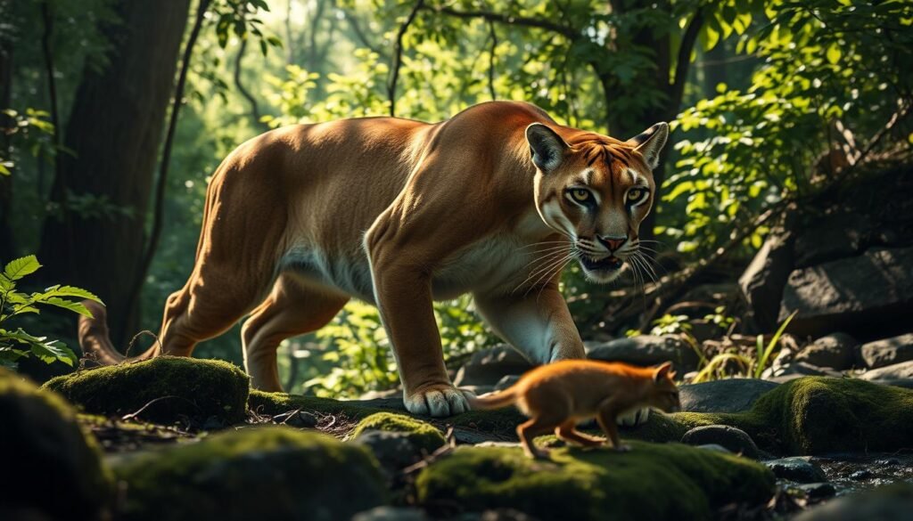 Cougar Hunting Prey in Wilderness