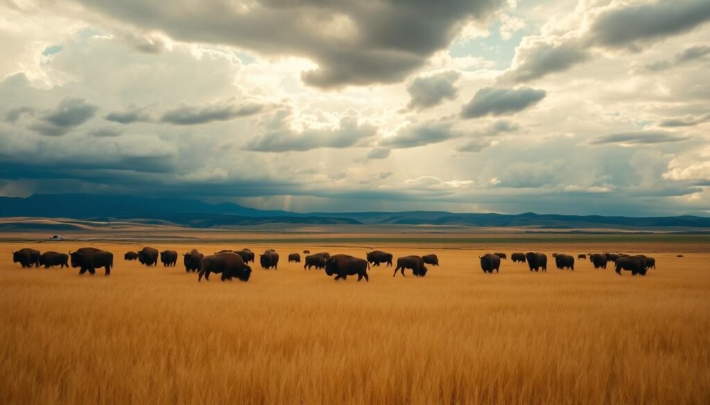 Kansas wheat fields bison