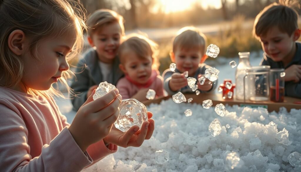 Kids exploring hail safety and experiments