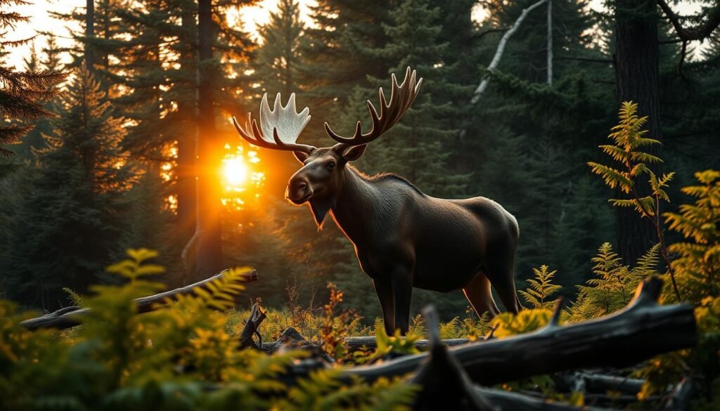Maine wildlife moose in forest