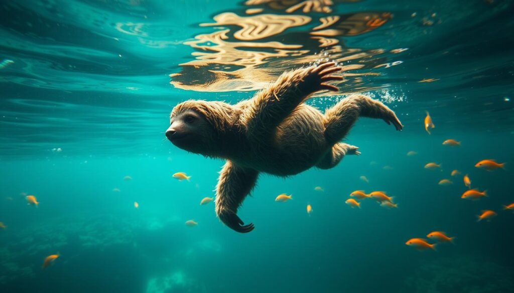 Sloth swimming in water