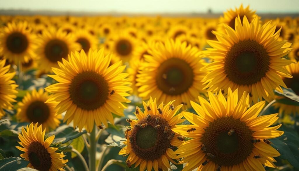 Sunflowers and Bees Pollination