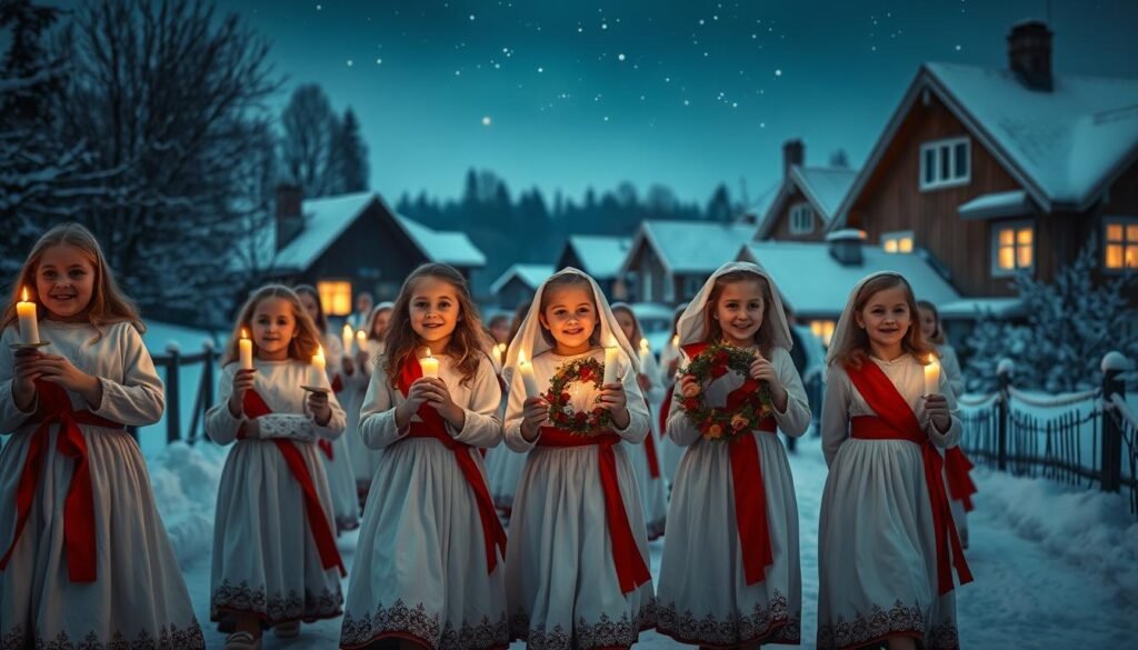 Swedish Saint Lucy traditions children's procession