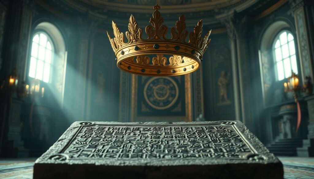 crown symbolism and tablet inscription