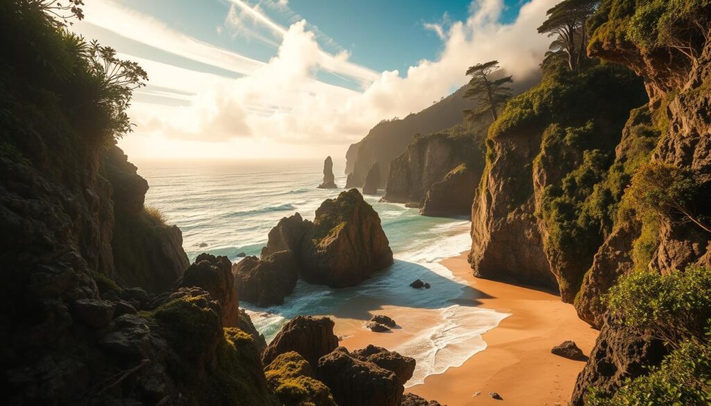 hidden beach pacific ocean cliffs