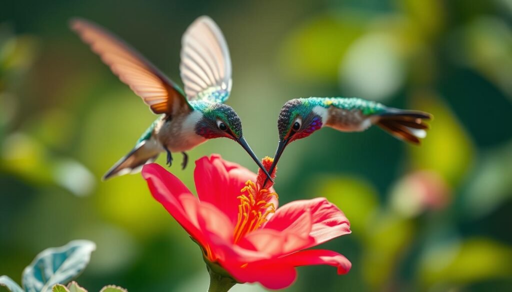 hummingbird feeding on flower nectar