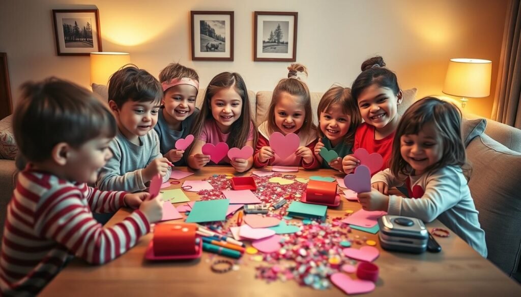 kids crafting valentine cards