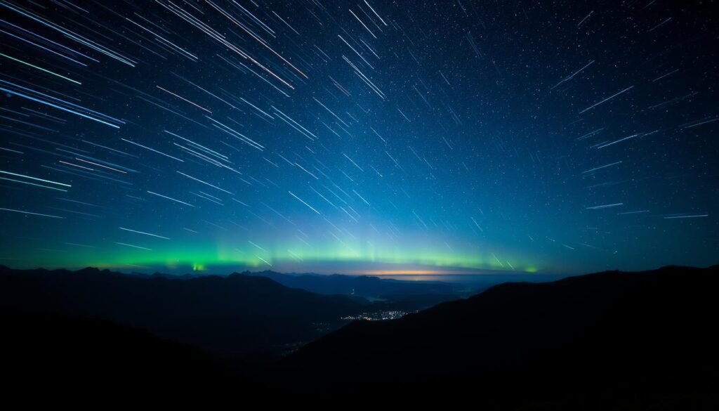 meteor showers in night sky